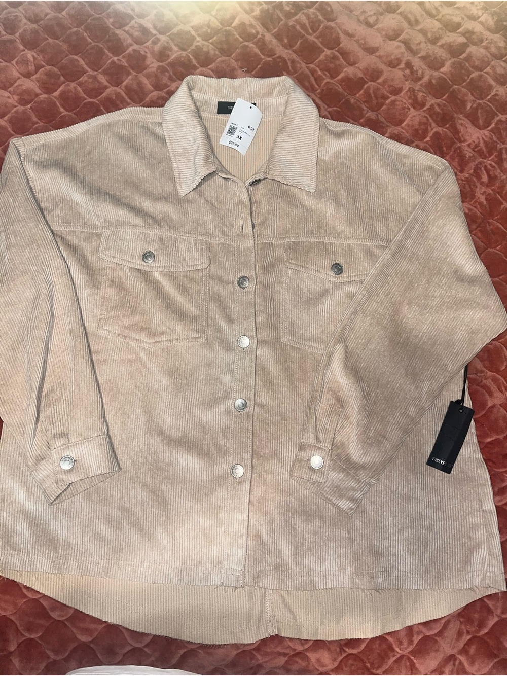 Forever 21 Neutral Beige Corduroy Shacket - Women's Jacket & Coat